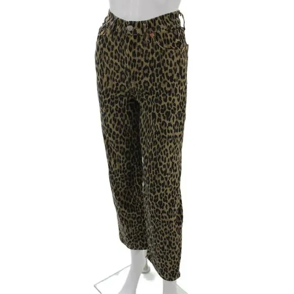 Levis Women Cropped Pants Brown Leopard Print 25in Inseam Size 24 - Picture 2 of 7